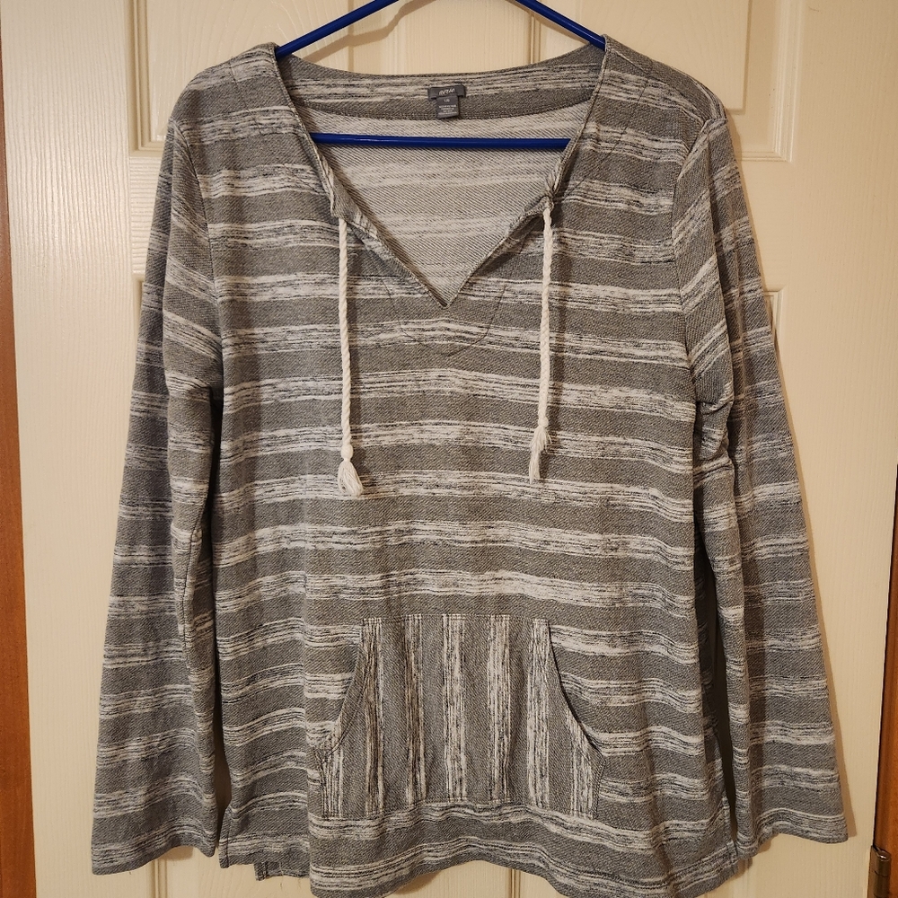Aerie Women's V-Neck Gray Striped Sweatshirt Sz L Lounge Casual Boho  Comfy